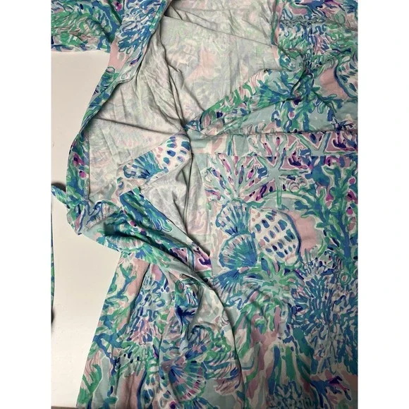 Lilly Pulitzer Karlie Wrap Romper XL Craysea Seashell Resort Blue Purple Green - Picture 8 of 11